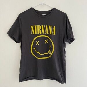 Old Navy x Nirvana Gray Smiley Face Logo Tee Large